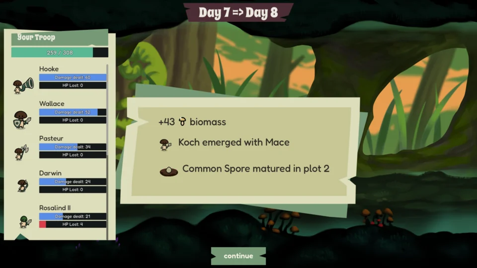The Day 7 victory summary displays the outcome of a completed battle.
